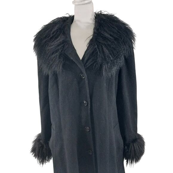 ASHLEY STEWART! STUNNING BLACK FULL LENGTH ALPACA TRIMMED DRESS COAT! SZ 1X - Picture 4 of 12